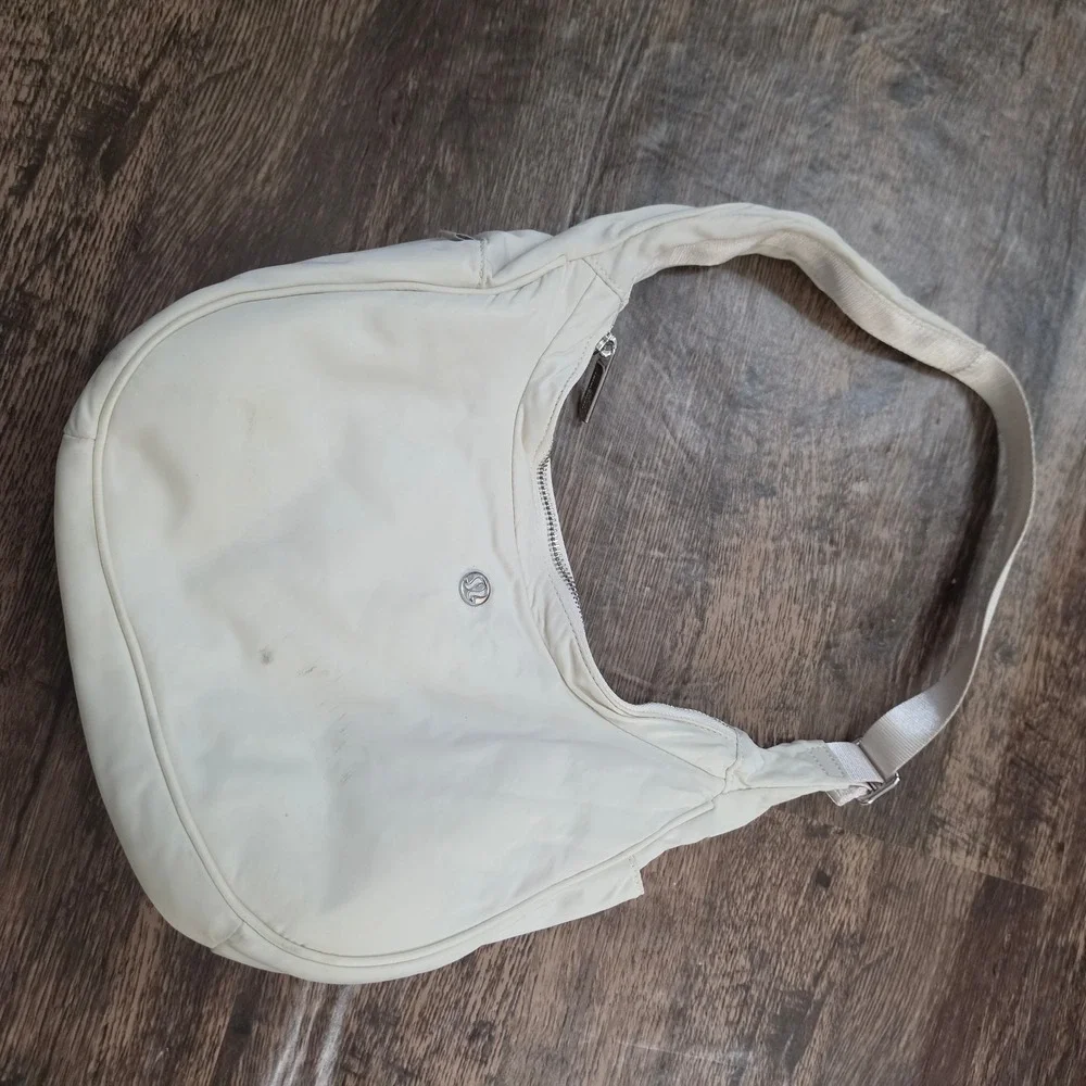 LULULEMON Mini Shoulder Bag Womens OS White Nylon Athleisure Zip Hobo Purse